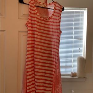Peach striped asymmetrical hem dress